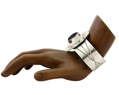 Navajo Bracelet .925 Silver Artist Signed NJ Black Onyx C.80's
