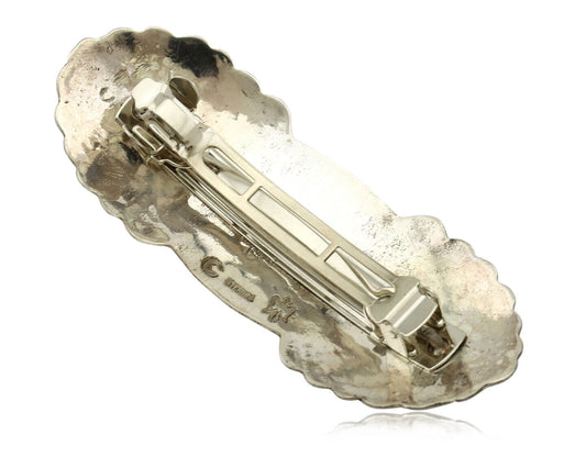 Navajo Hair Clip Barrette .925 Silver Hand Stamped Artist Signed C Montoya C80s