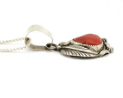 Navajo Necklace 925 Silver Red Medterranean Artist Signed FC & STG C.80's