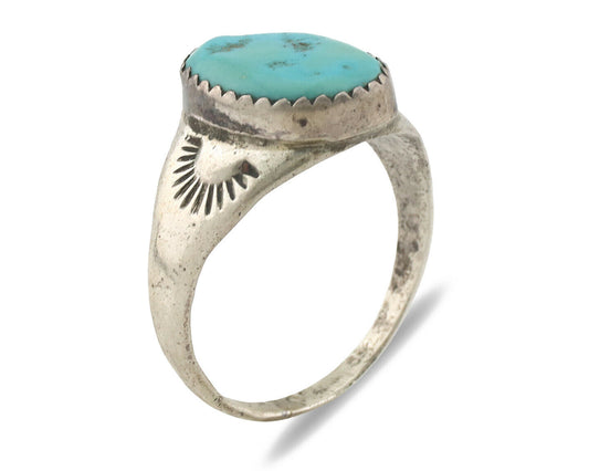 Zuni Ring .925 Silver Natural Blue Turquoise Native American Artist C.1980's