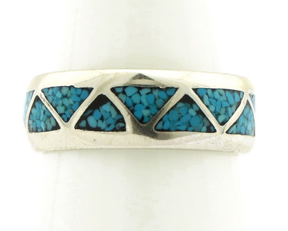 Navajo Chip Inlay Ring 925 Silver Sleeping Beauty Turquoise Artist Silver Cloud