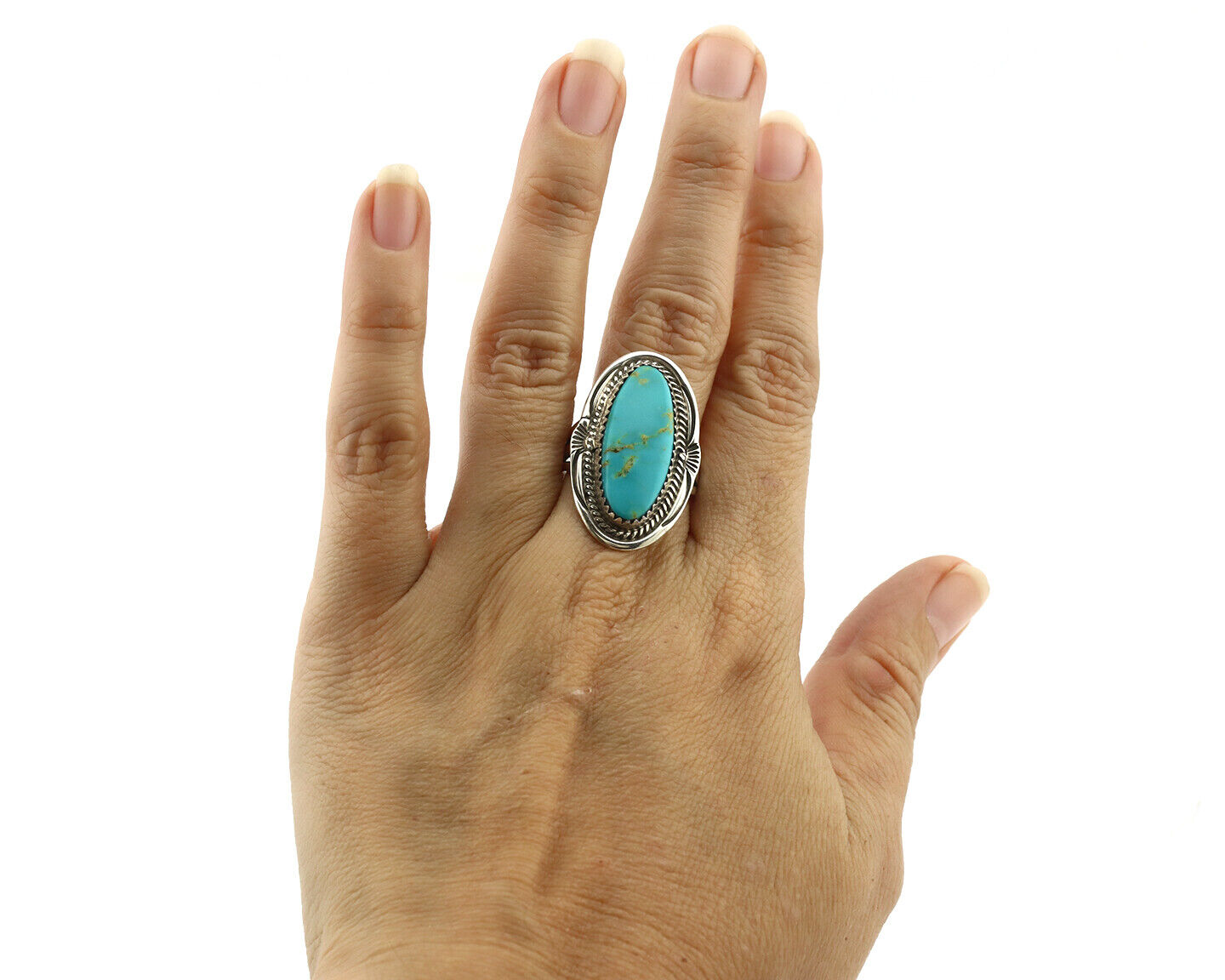 Navajo Ring 925 Silver Natural Blue Turquoise Artist Signed USA C.80's