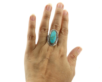 Navajo Ring 925 Silver Natural Blue Turquoise Artist Signed USA C.80's