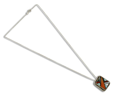 Women's Navajo Pendant Inlaid Gemstone .925 Silver Signed Doug Zachary