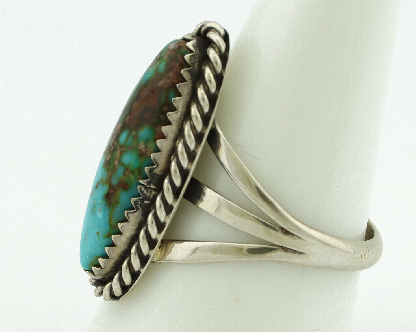 Navajo Ring .925 Silver Kingman Turquoise Native Artist C.80's