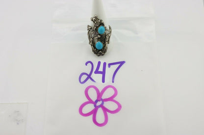Navajo Ring .925 Silver Sleeping Beauty Turquoise Signed Prairie Fire C.80's