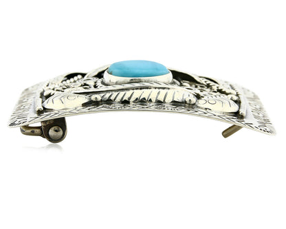 Navajo Belt Buckle .925 Silver Turquoise Mountain Artist Signed Tipi C.80's