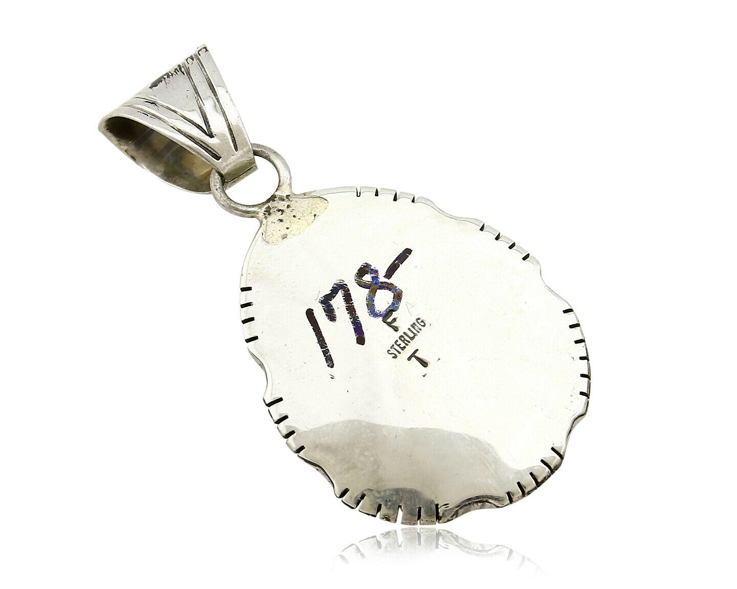 Navajo Pendant .925 Silver Kingman Turquoise Signed Artist FT C.80's