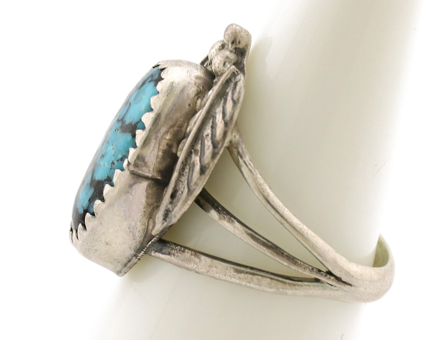 Navajo Ring .925 Silver Spiderweb Turquoise Artist Signed Circle JW C.80's