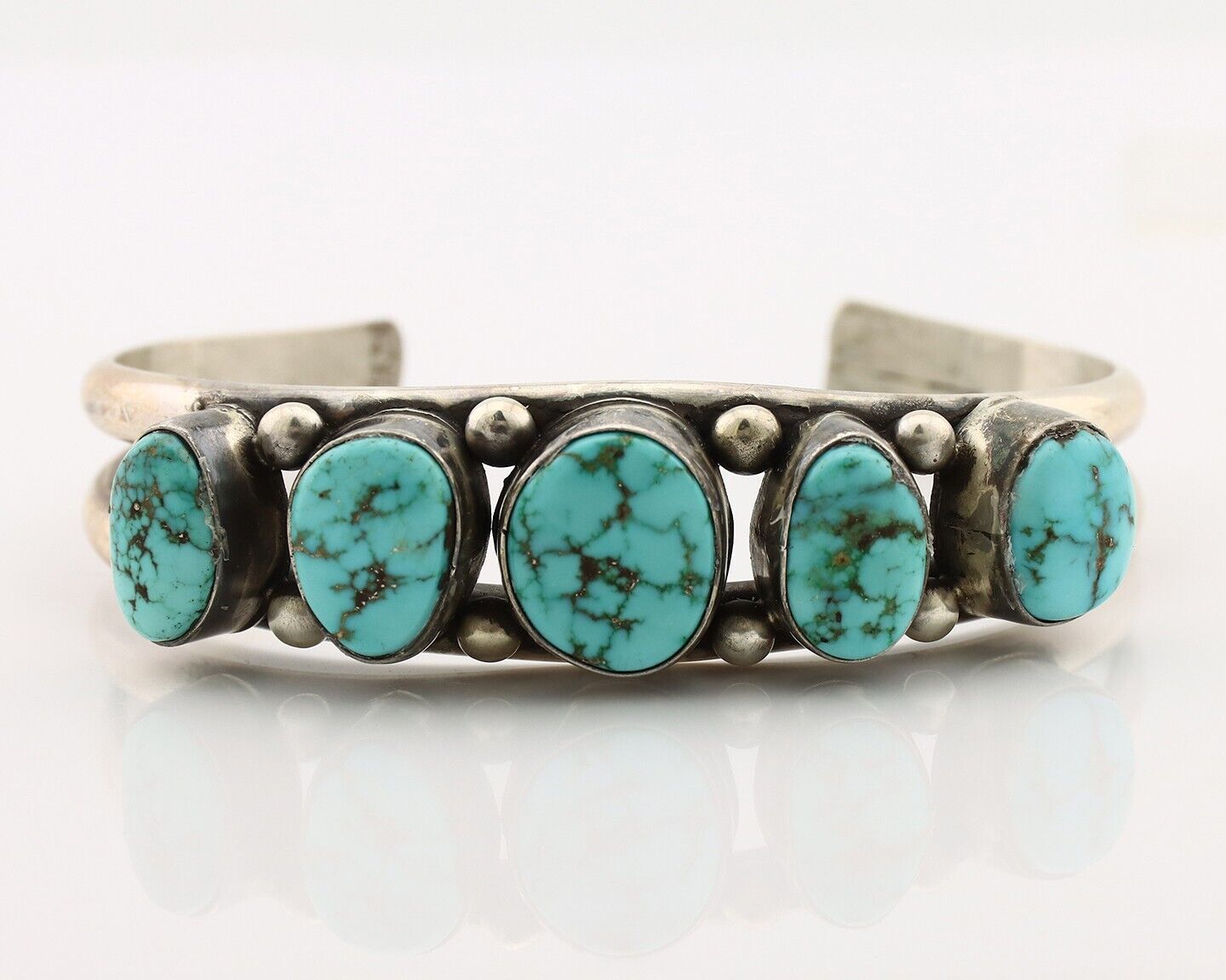 Navajo Bracelet 925 Silver Spiderweb Turquoise Artist Signed E SANDAVOL C80s
