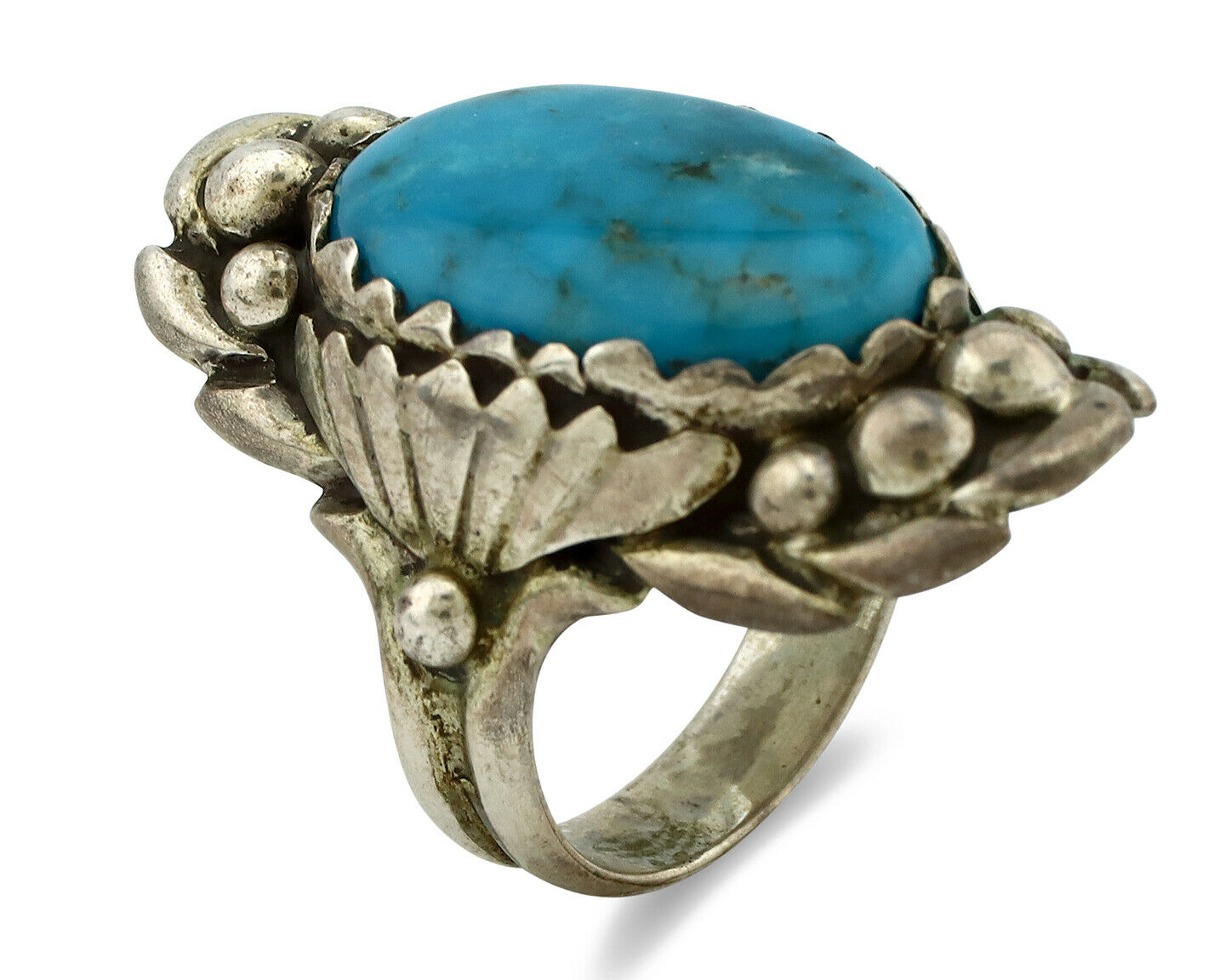 Navajo Ring .925 Silver Natural Blue Turquoise Artist Signed SC C.80's