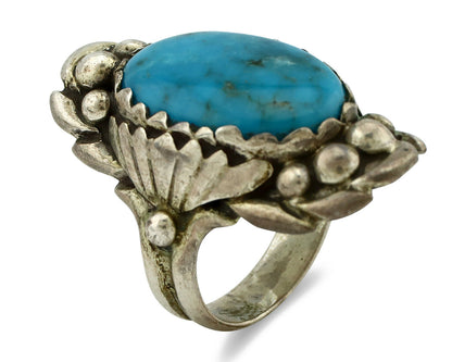 Navajo Ring .925 Silver Natural Blue Turquoise Artist Signed SC C.80's