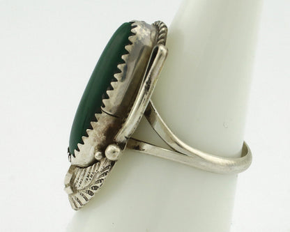 Navajo Ring 925 Silver Natural Green Malachite Signed Justin Morris C.80's