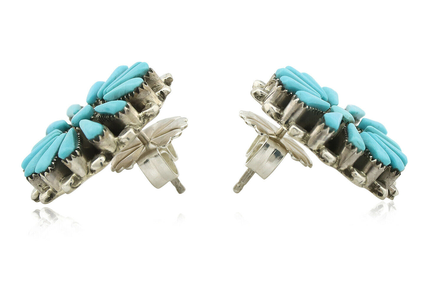 Zuni Earrings .925 Silver Petti Point Natural Blue Turquoise Native Artist C.80s