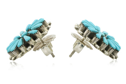 Zuni Earrings .925 Silver Petti Point Natural Blue Turquoise Native Artist C.80s