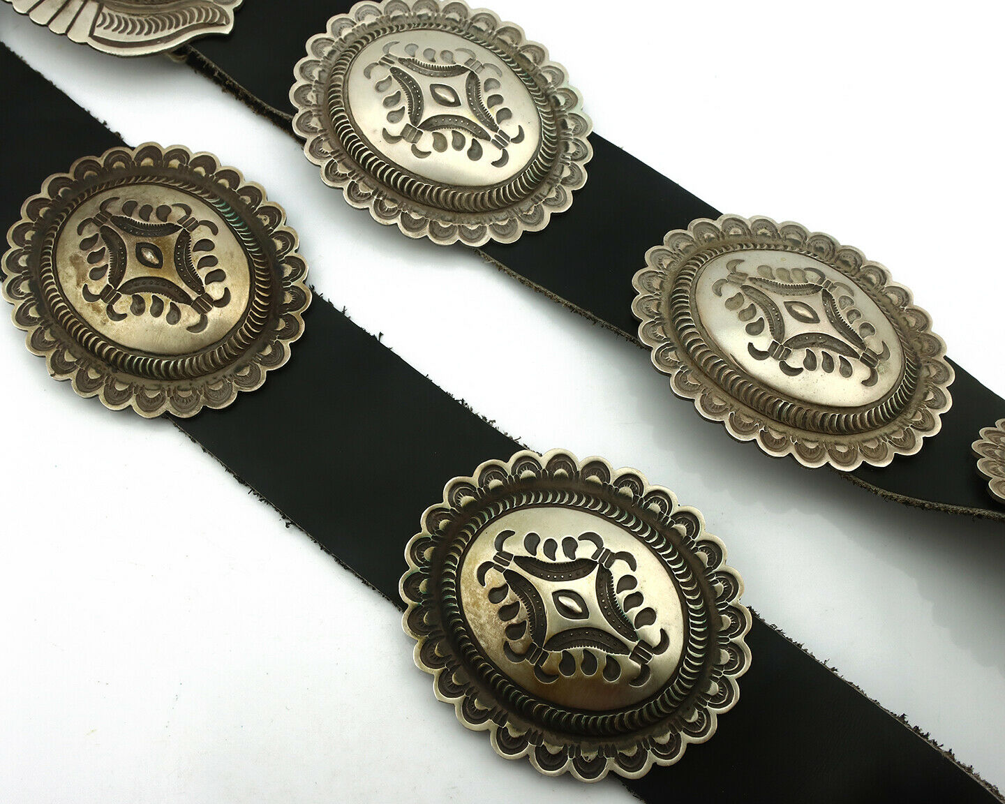 Navajo Concho Belt .925 Silver Hand Stamped Artist Harris Joe C.80's