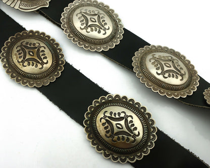 Navajo Concho Belt .925 Silver Hand Stamped Artist Harris Joe C.80's