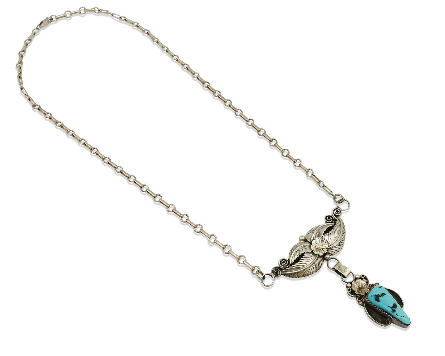 Navajo Necklace .925 Silver Sleeping Beauty Turquoise Signed K C.80's