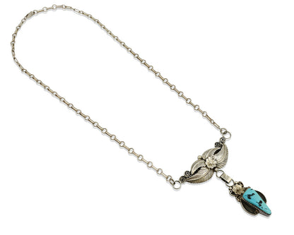 Navajo Necklace .925 Silver Sleeping Beauty Turquoise Signed K C.80's