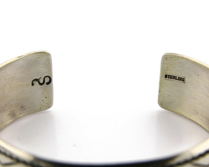 Navajo Bracelet .925 Silver Turquoise & Coral Cuff Signed Stanley Bain C.80's