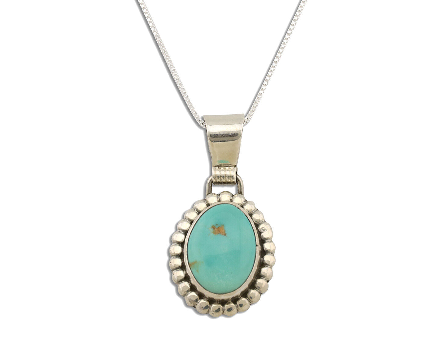 Navajo Necklace .925 Silver Kingman Turquoise Native American Signed C.1980's
