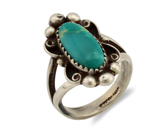 Navajo Ring .925 Silver Natural Turquoise Native American Artist C.1980's