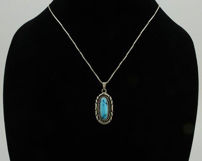 Navajo Necklace 925 Silver Sleeping Beauty Turquoise Signed M Montoya C.80's