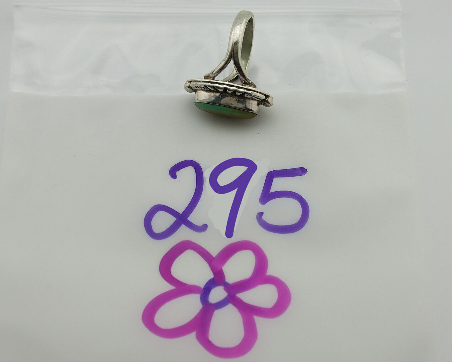 Navajo Ring .925 Silver Kingman Turquoise Artist Signed Gecko C.80's