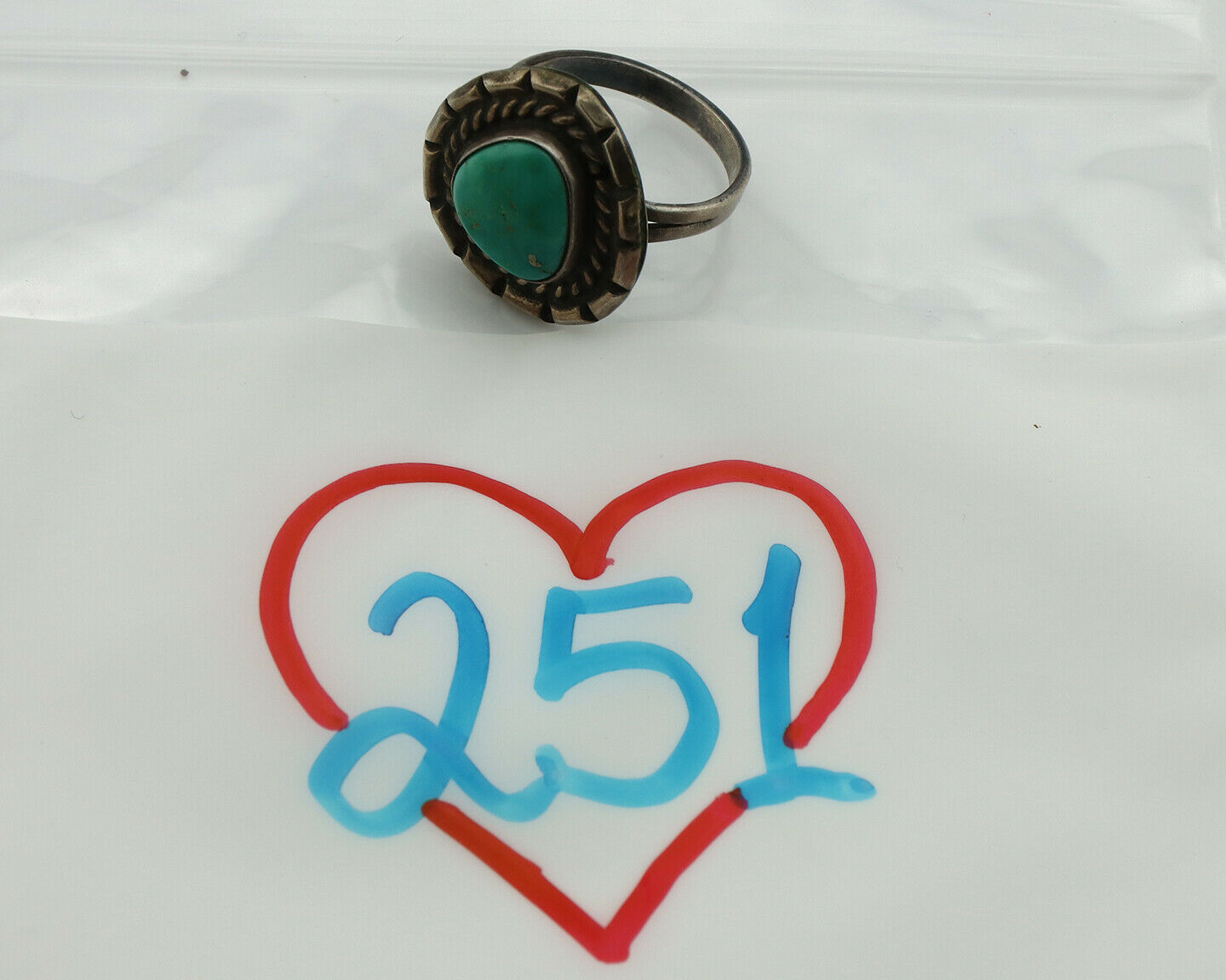 Navajo Ring .925 Silver Green Turquoise Native American Artist C.80's