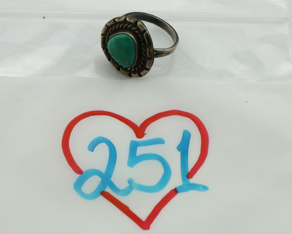 Navajo Ring .925 Silver Green Turquoise Native American Artist C.80's