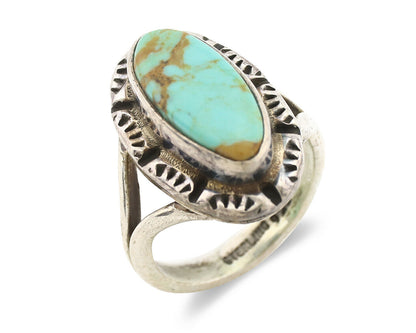 Navajo Ring .925 Silver Kingman Turquoise Artist Signed Gecko C.80's