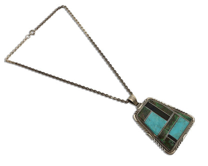 Navajo Necklace 925 Silver Turquoise & Onyx Artist Signed LTB C.80's