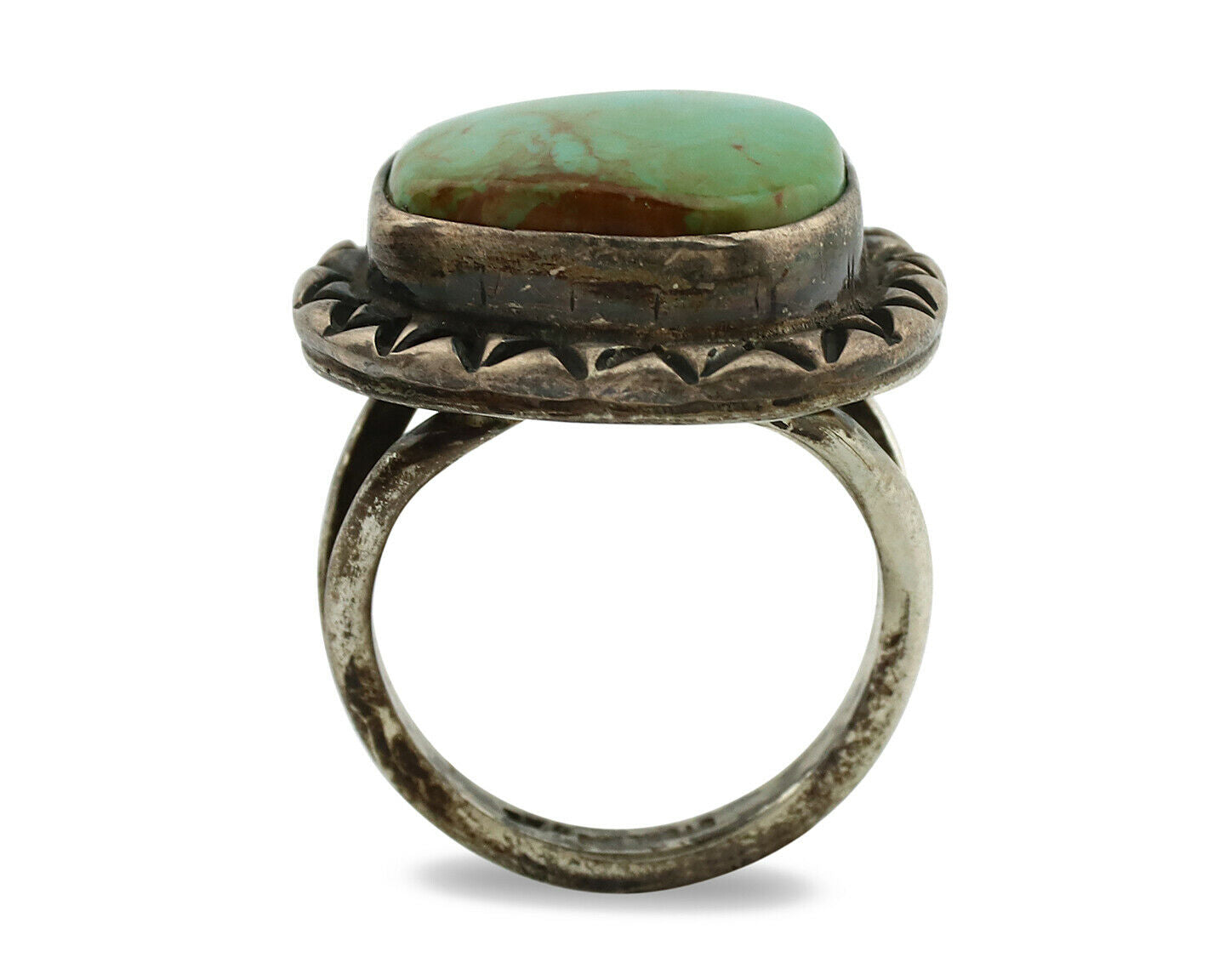 Navajo Ring .925 Silver Kingman Turquoise Artist Signed Gecko C.1980's