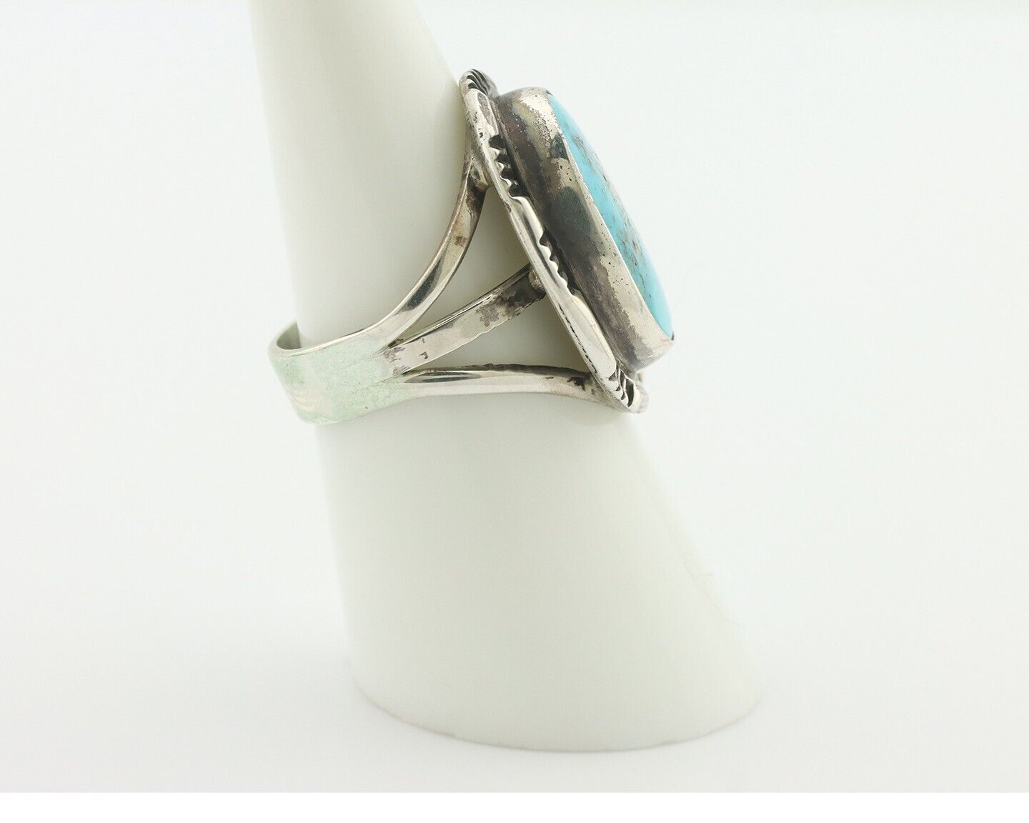 Navajo Ring .925 Silver Natural Blue Turquoise Native American Artist C.80's