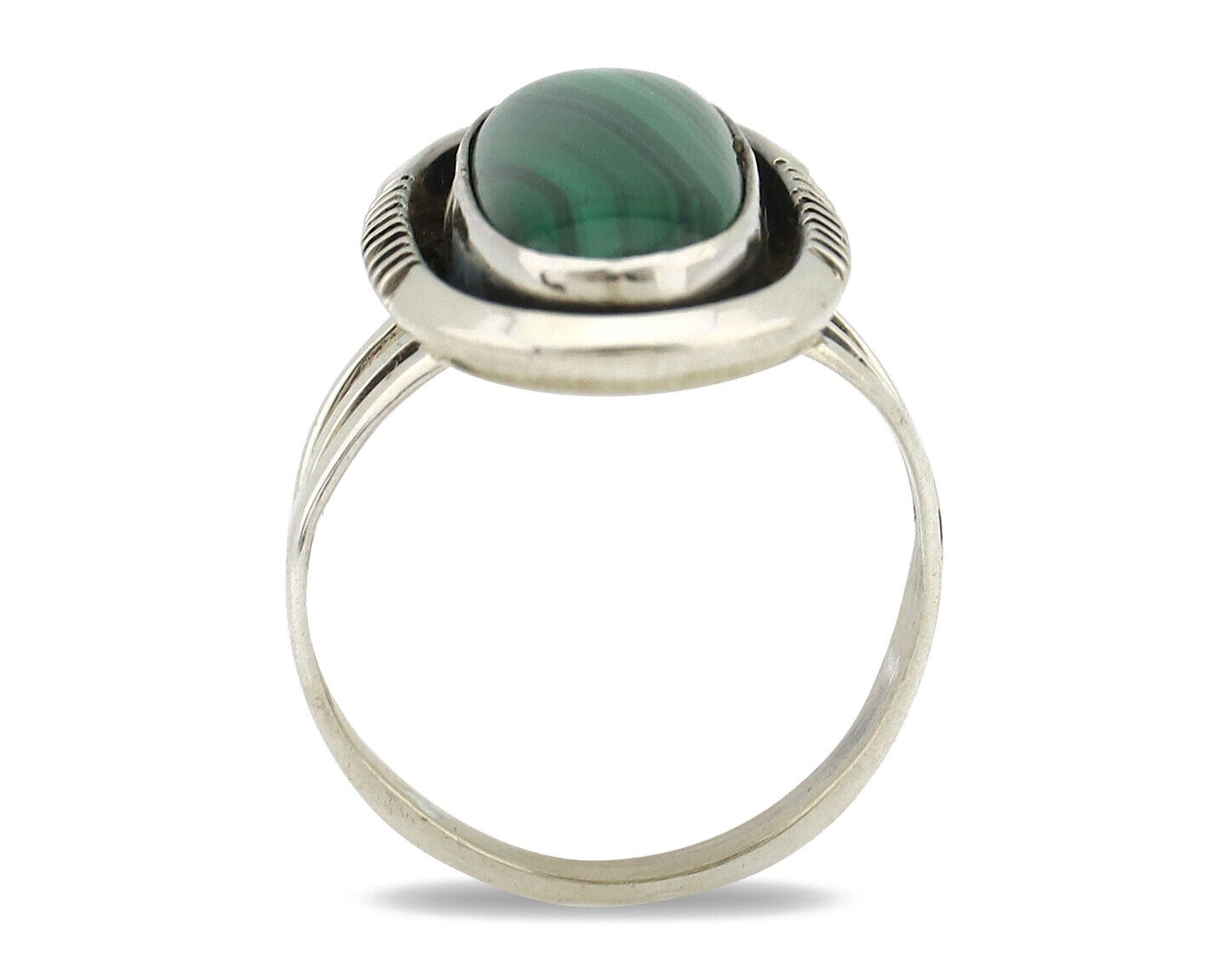 Navajo Ring 925 Silver Natural Malachite Artist Signed William Denetdale C80s