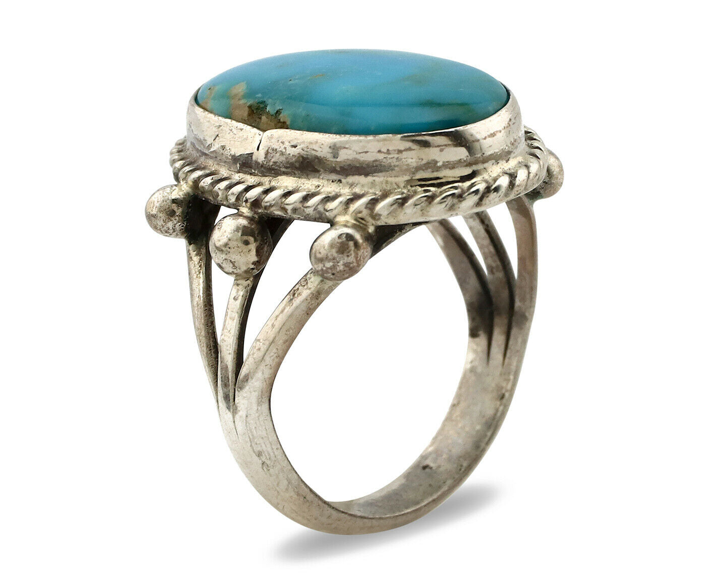 Navajo Ring .925 Silver Blue Southwest Turquoise Native American Artist C80s