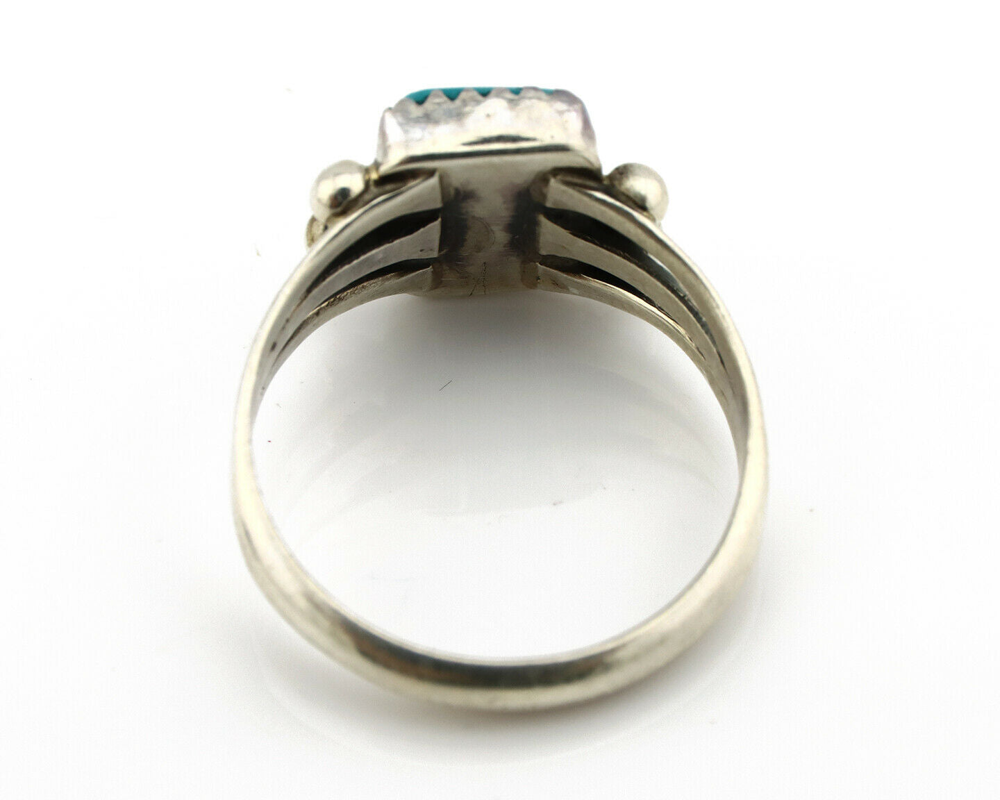 Navajo Ring .925 Silver Morenci Turquoise Native American Artist C80s