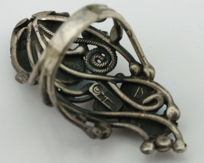 Navajo Ring .925 Silver Sleeping Beauty Turquoise Signed Prairie Fire C.80's