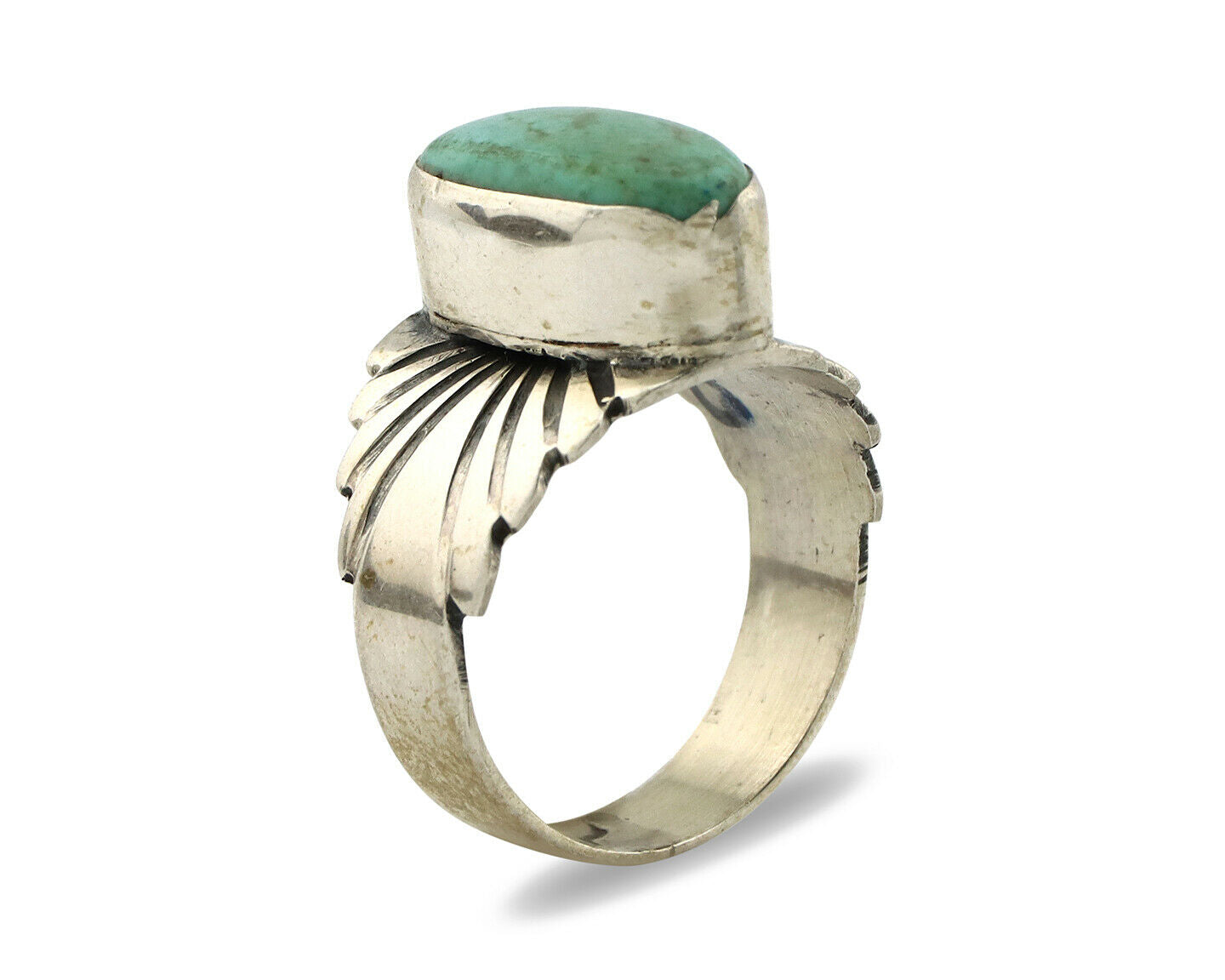 Navajo Ring .925 Silver Kingman Turquoise Artist Signed Apache C.80's