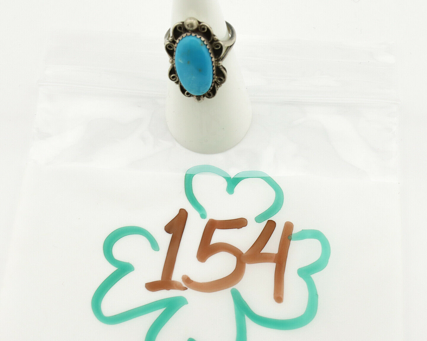 Navajo Ring .925 Silver Blue Turquoise Native American Artist C.80's