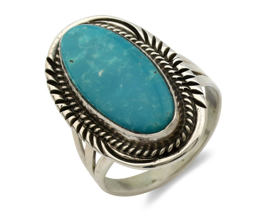 Navajo Ring .925 Silver Blue Gem Turquoise Native American Artist C.80's