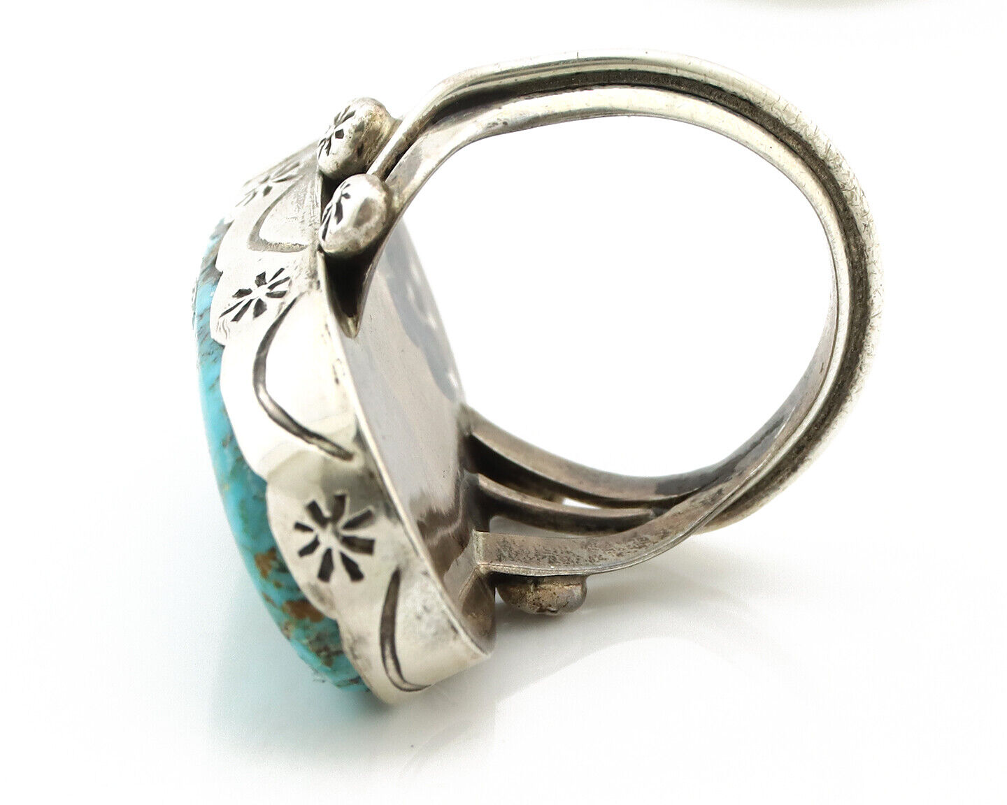 Navajo Ring 925 Silver Natural Blue Turquoise Native American Artist C.1980's