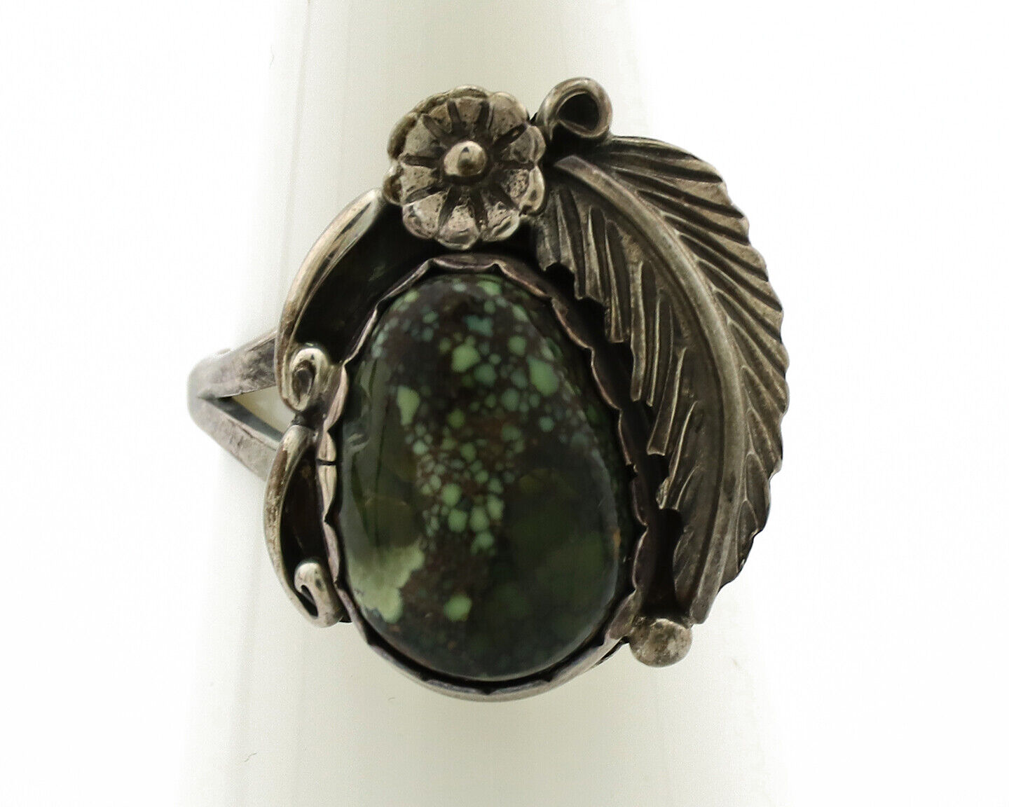 Navajo Ring .925 Silver Spiderweb Turquoise Native American Artist C.1980s