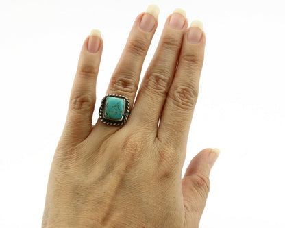 Navajo Ring .925 Silver Blue Turquoise Artist Signed Sun C.1980's