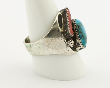 Navajo Ring 925 Silver Blue Turquiose & Mediterranean Coral Native Artist C.80's