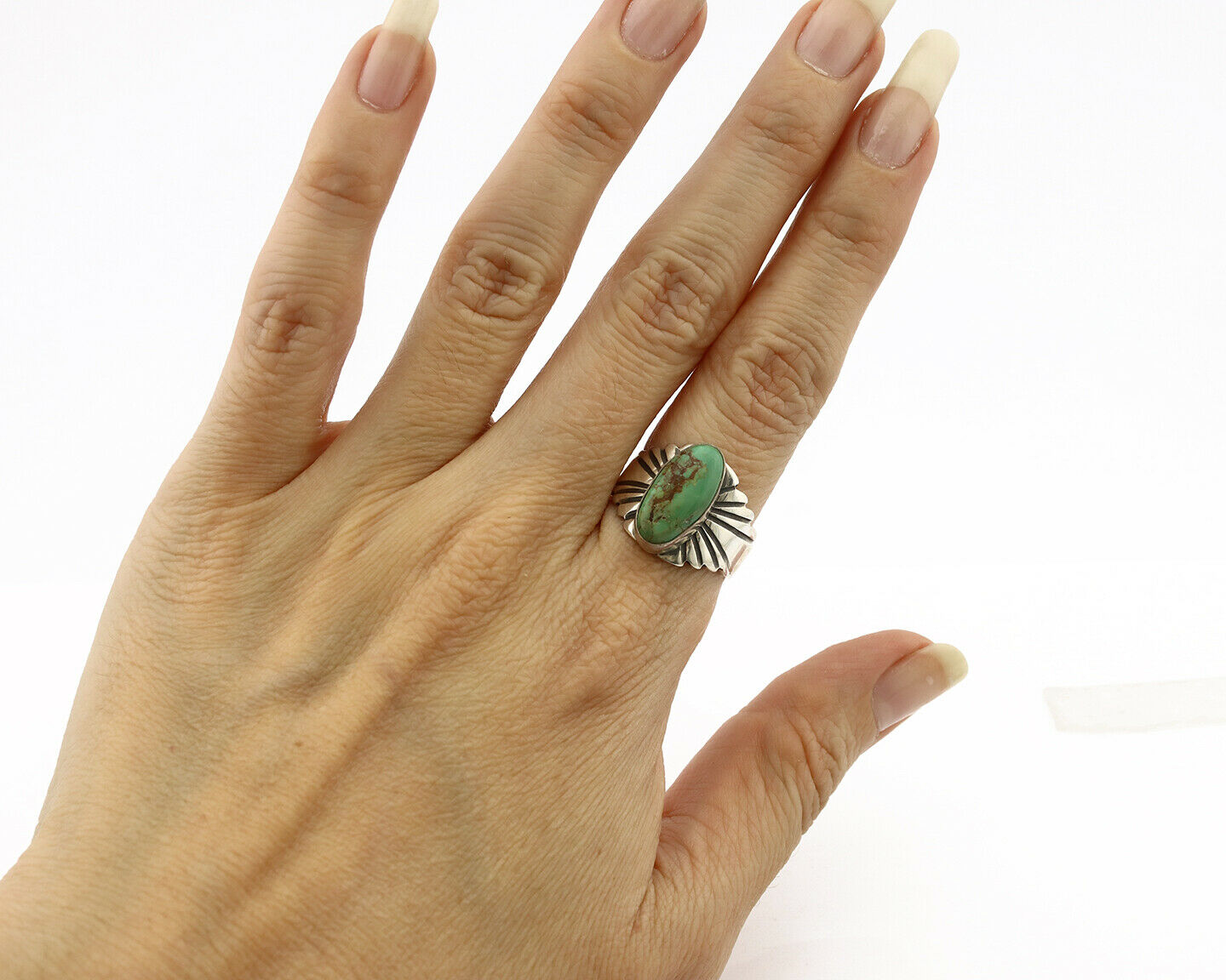 Navajo Ring .925 Silver Blue Green Arizona Turquoise Artist Signed Apache C.80's