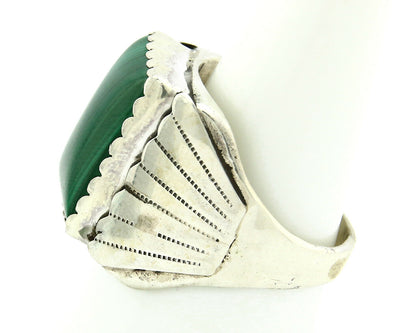 Navajo Ring .925 Silver Natural Malachite Signed Artist DL Native American C.80s