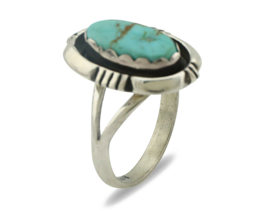 Navajo Ring .925 Silver Kingman Turquoise Handmade Native American Artist C80s