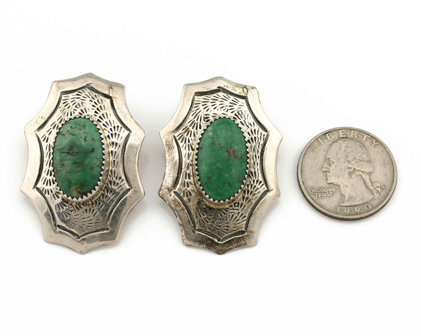 Navajo Earrings .925 Silver Crescent Valley Turquoise Native American Artist C80