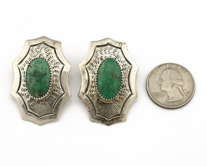 Navajo Earrings .925 Silver Crescent Valley Turquoise Native American Artist C80